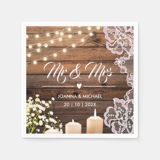 Serviette En Papier Dentelles M. et Mme Rustic Wood Mariage (Devant)