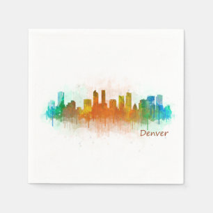 Serviette En Papier Denver Rouge Ville Watercolor Skyline Hq v3