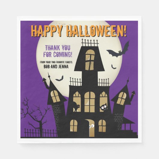 Serviette En Papier Déplaisant Halloween Haunted House Flying Bats Vio (Devant)