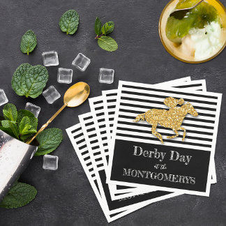 Serviette En Papier Derby Gold Racehorse Grandes noires et blanches