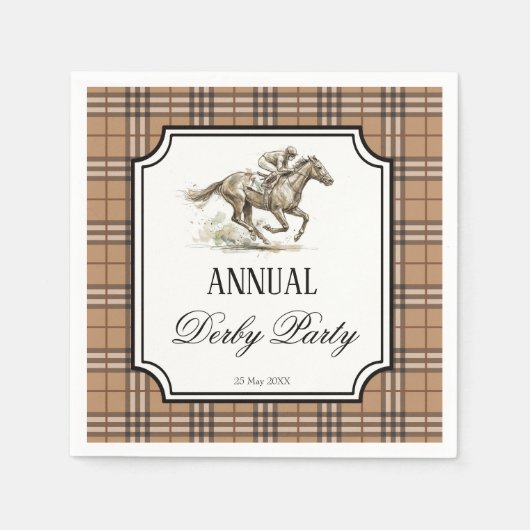 Serviette En Papier Derby horse racing party elegant gingham (Devant)