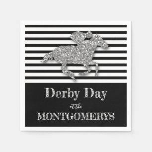 Serviette En Papier Derby Silver Racehorse Black and White Stripes