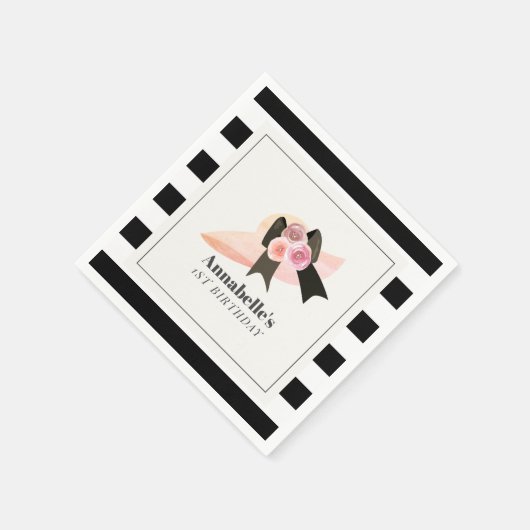 Serviette En Papier Derby Style Gros Casquette rose Rose 1er anniversa (Coin)