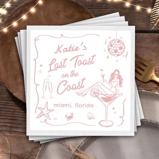 Serviette En Papier Dernier Toast Coast Beach Pink Bachelorette Party