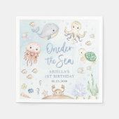 Serviette En Papier Derrière la mer Océan Animaux 1er anniversaire (Devant)