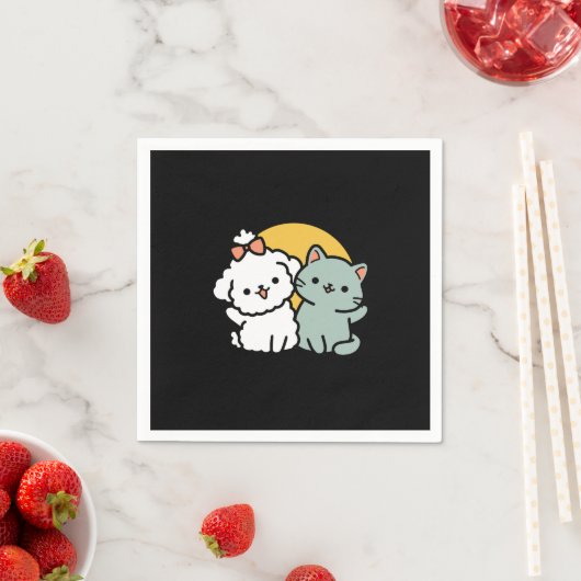 Serviette En Papier Des amis vrais pour toujours | Cute Cat & Chien Du (En situation)