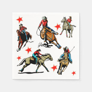 Serviette En Papier Des Chauffeuses De Rodéo Occidentales À Cheval