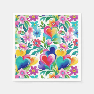 Serviette En Papier Des Coeurs Et Des Fleurs Ravissants