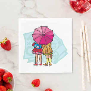 Serviette En Papier Des Écolières Sous Un Parapluie