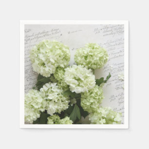 Serviette En Papier Des hortensias blancs avec écriture de script