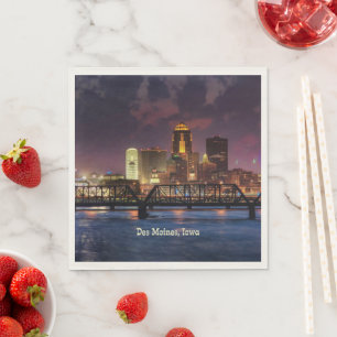 Serviette En Papier Des Moines, Iowa, paysage urbain