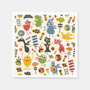Serviette En Papier Des monstres heureux
