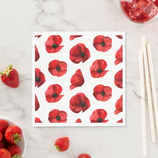 Serviette En Papier Des pavots d'aquarelle. Modèle floral. Pavot (En situation)