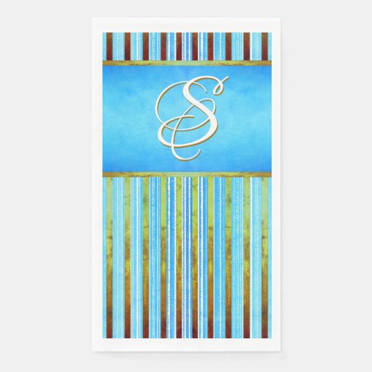 Serviette En Papier Des rayures turquoise, verte et blanche (Devant)