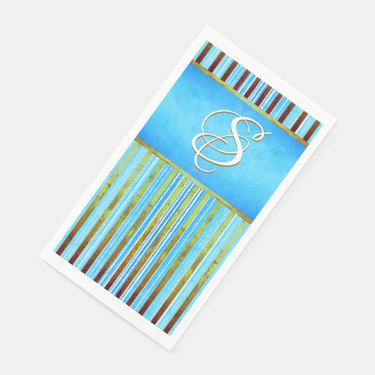 Serviette En Papier Des rayures turquoise, verte et blanche (Coin)