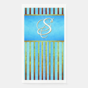 Serviette En Papier Des rayures turquoise, verte et blanche