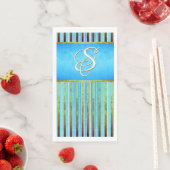 Serviette En Papier Des rayures turquoise, verte et blanche (En situation)