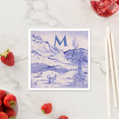 Serviette En Papier Desert Cactus Bleu Blanc Paysage Yucca Monogramme (En situation)