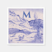 Serviette En Papier Desert Cactus Bleu Blanc Paysage Yucca Monogramme (Devant)