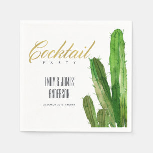 SERVIETTE EN PAPIER DÉSERT CACTUS FOLIAGE WATERCOLOR COCKTAIL PARTI