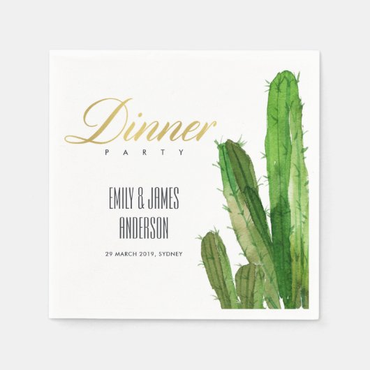 SERVIETTE EN PAPIER DÉSERT CACTUS FOLIAGE WATERCOLOR DÎNER PARTIE (Devant)