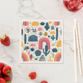 Serviette En Papier Désert de Boho avec cactus et arcs-en-ciel (En situation)
