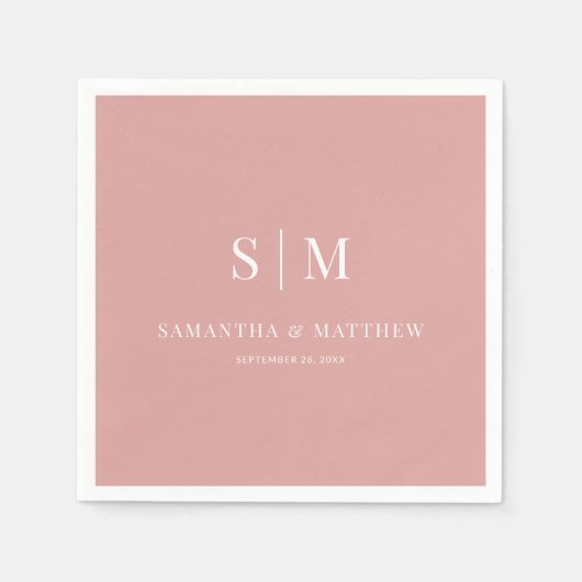 Serviette En Papier Desert Rose Simple Élégant Couple Initiales Mariag (Devant)