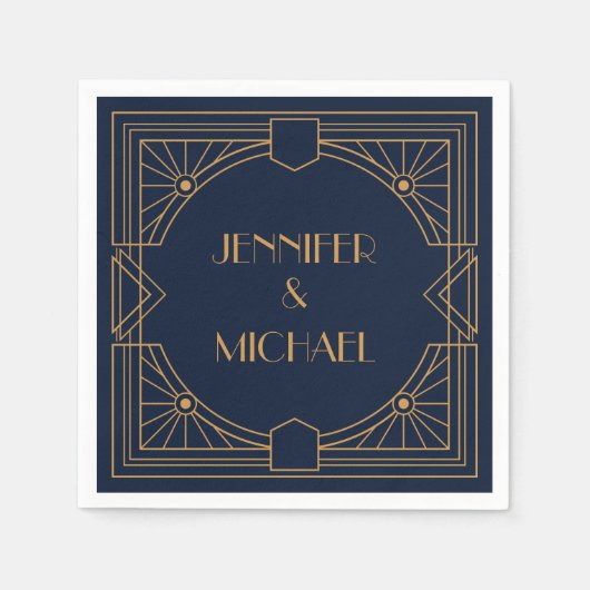 Serviette En Papier Design Art Déco élégant et géométrique or (Devant)