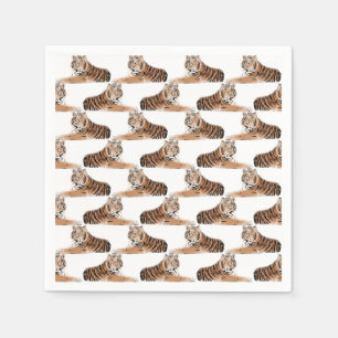 Serviette En Papier Design blanc d'un tigre d'or et de noir