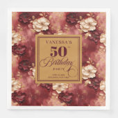 Serviette En Papier Design Boho Merlot Blush Gold 50e anniversaire (Devant)