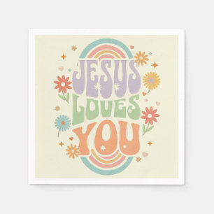 Serviette En Papier Design Chrétien Rétro Pastel “Jésus Vous Aime” –