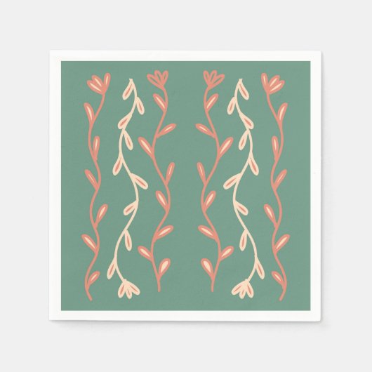Serviette En Papier Design d'algues vertes et roses (Devant)