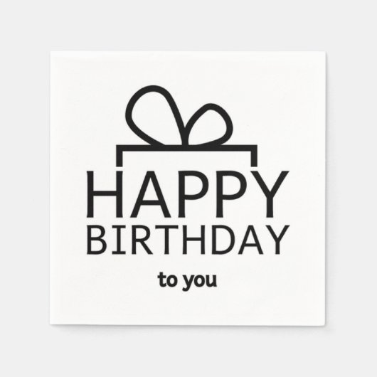 Serviette En Papier Design d'anniversaire noir sur blanc (Devant)