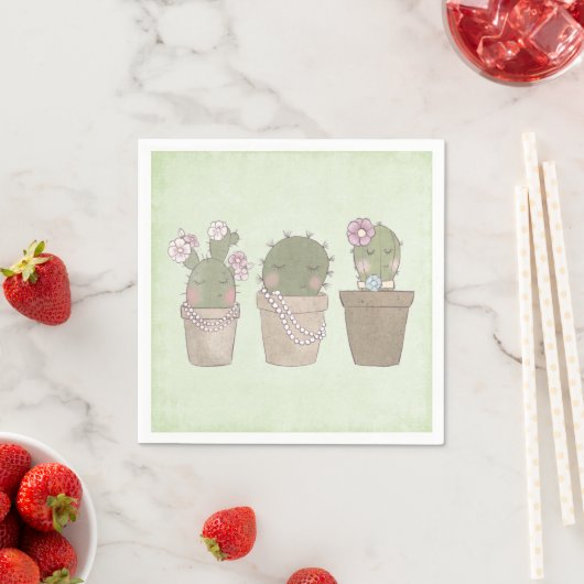Serviette En Papier Design d'aquarelle Cactus Trio souriant (En situation)