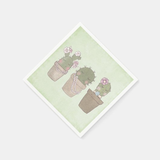 Serviette En Papier Design d'aquarelle Cactus Trio souriant (Coin)