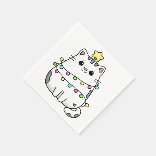 Serviette En Papier Design de Noël de chat mignon (Coin)