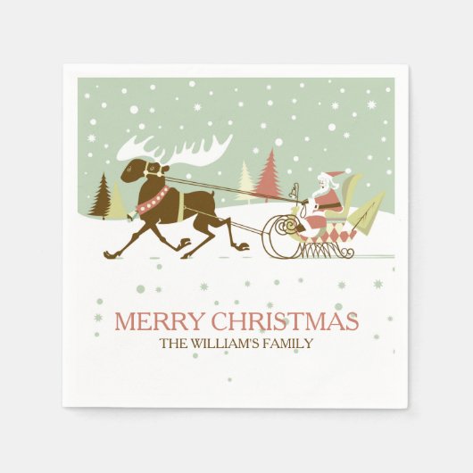 Serviette En Papier Design de Noël rétro père Noël & Reindeer (Devant)