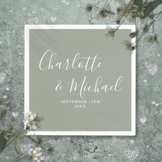 Serviette En Papier Design élégant moderne Sage vert Signature Mariage