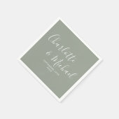 Serviette En Papier Design élégant moderne Sage vert Signature Mariage (Coin)