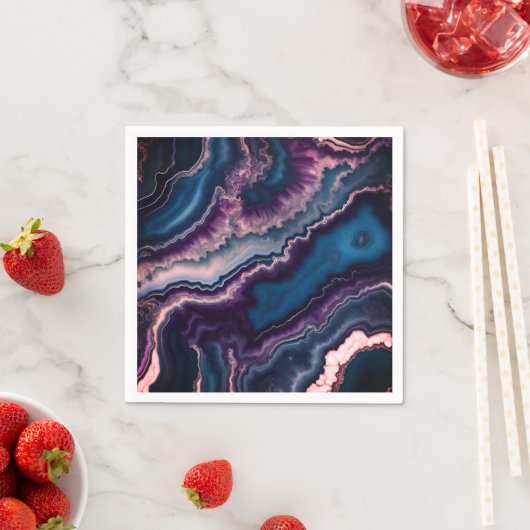 Serviette En Papier Design en marbre violet bleu blanc (En situation)