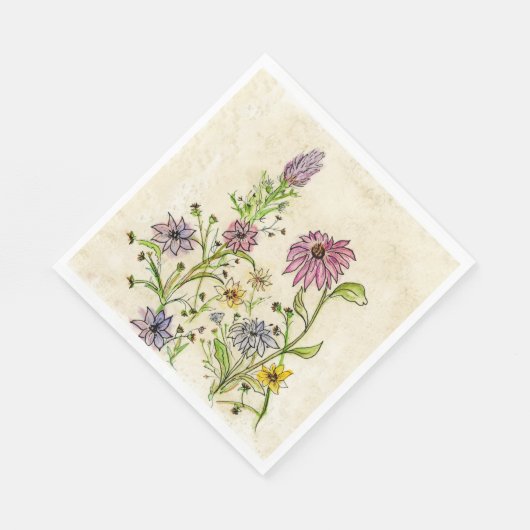 Serviette En Papier Design Fleur sauvage sauvage sur des serviettes en (Coin)