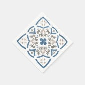 Serviette En Papier Design fleuri bleu et gris (Coin)