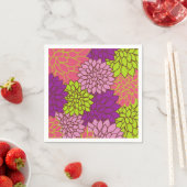 Serviette En Papier Design floral gras en vert citron, rose, violet (En situation)