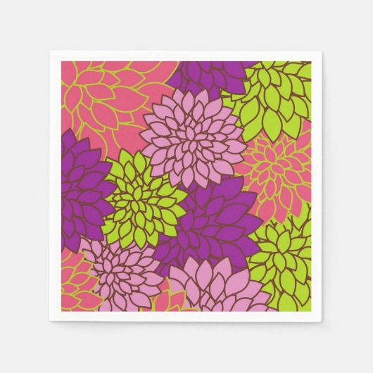 Serviette En Papier Design floral gras en vert citron, rose, violet (Devant)
