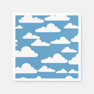 SERVIETTE EN PAPIER DESIGN GRAPHIQUE BLEU SKY ET NUAGES BLANCS