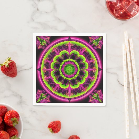 Serviette En Papier Design Kaleidoscope Rose Neon Et Vert (En situation)