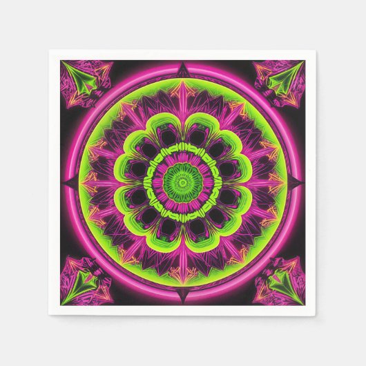 Serviette En Papier Design Kaleidoscope Rose Neon Et Vert (Devant)
