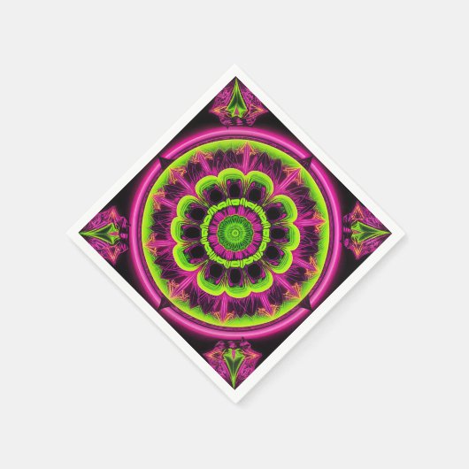 Serviette En Papier Design Kaleidoscope Rose Neon Et Vert (Coin)