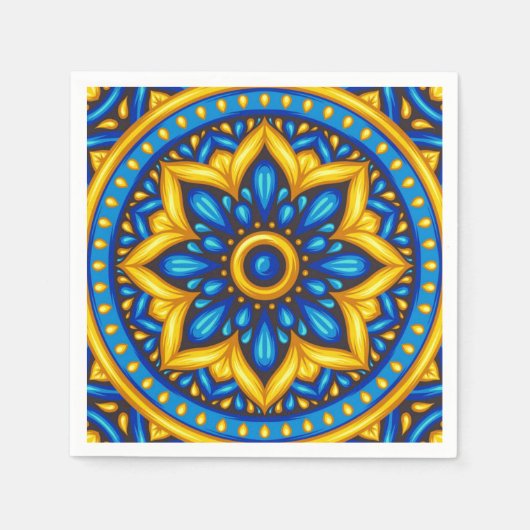 Serviette En Papier Design mexicain bleu et jaune (Devant)