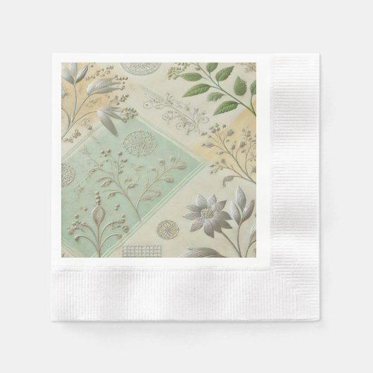 Serviette En Papier Design Motif Floral Argent (Devant)